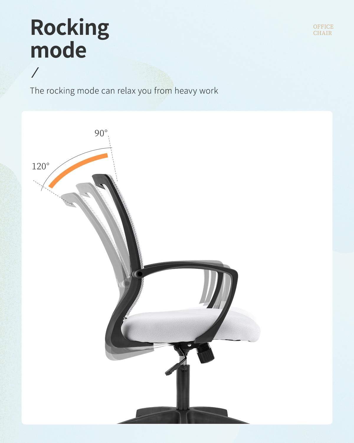 image:imageFDW Home Office Chair Mid Back PC Swivel Lumbar Support Adjustable Desk Task Computer Ergonomic Comfortable Mesh Chair with Armrest BlackWhite