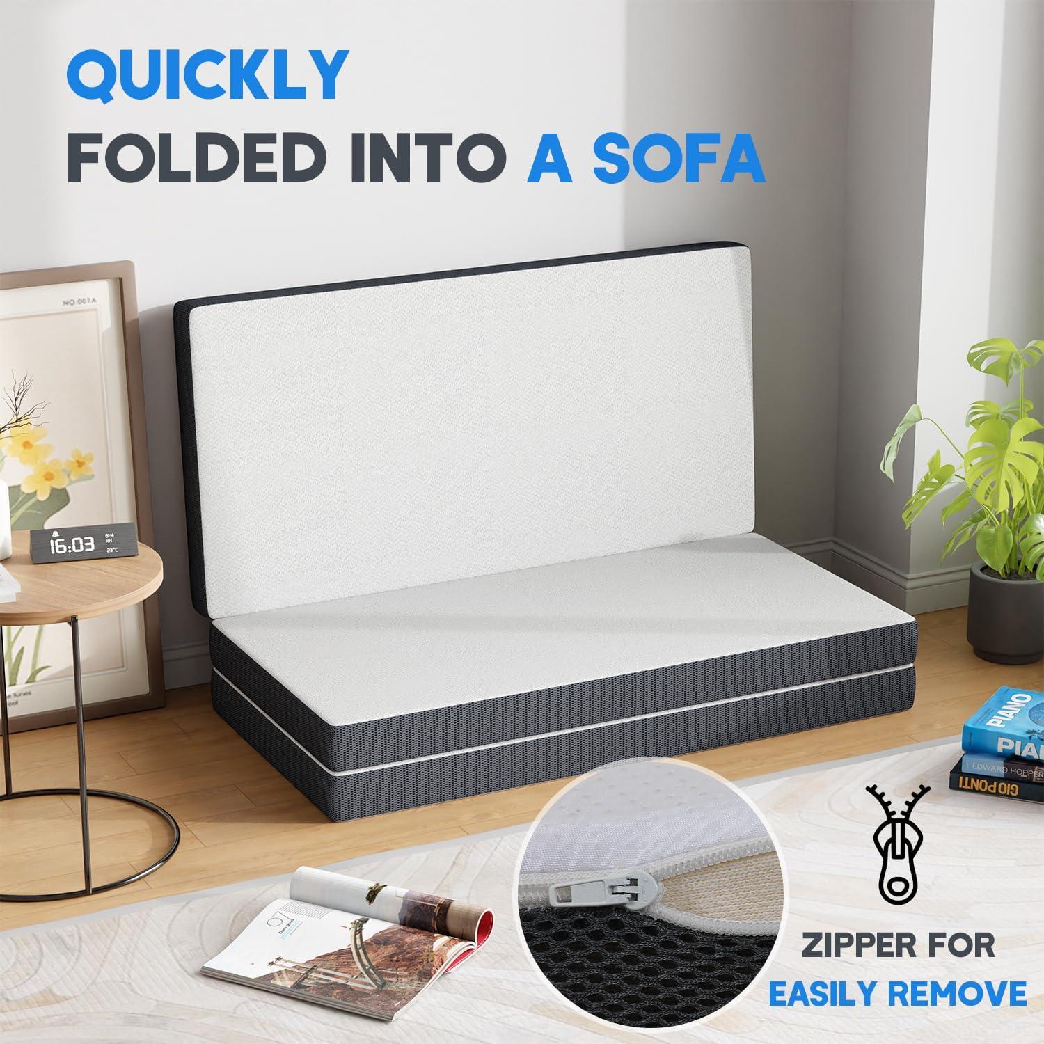 image:imageFDW MattressFoldable Mattress for Kids and AdultsMediumFirm Mattress with a Collapsible and Washable CoverSuitable for RV Travel Camping GuestQueenFull
