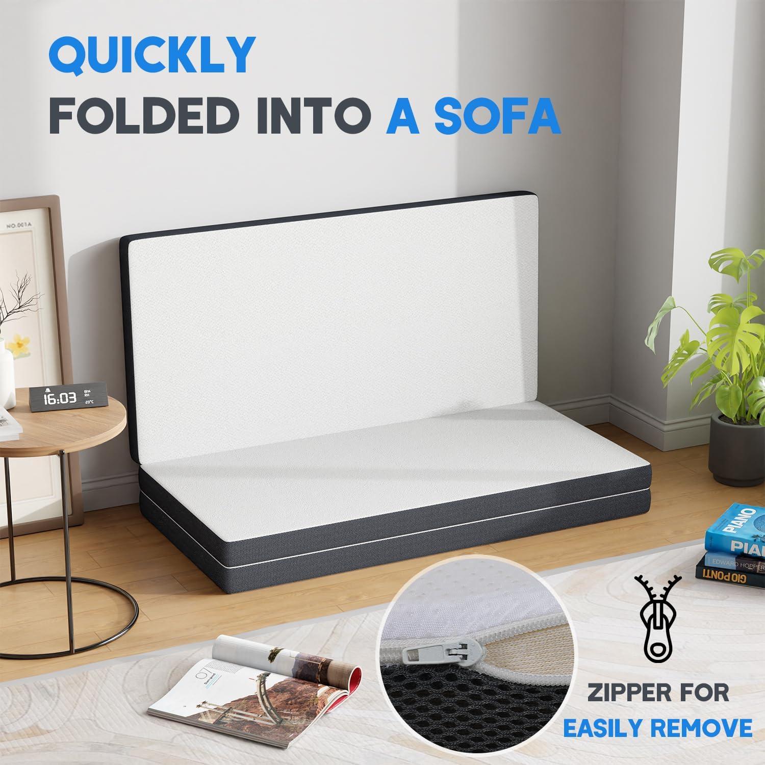 image:imageFDW MattressFoldable Mattress for Kids and AdultsMediumFirm Mattress with a Collapsible and Washable CoverSuitable for RV Travel Camping GuestQueenFull