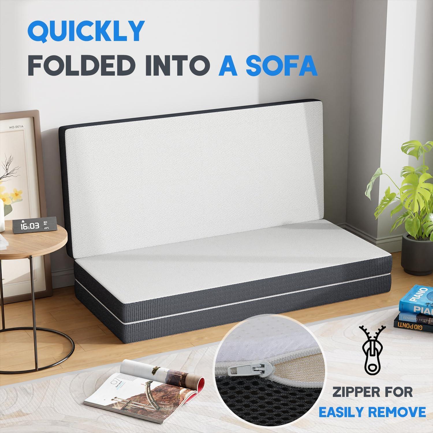image:imageFDW MattressFoldable Mattress for Kids and AdultsMediumFirm Mattress with a Collapsible and Washable CoverSuitable for RV Travel Camping GuestQueenQueen