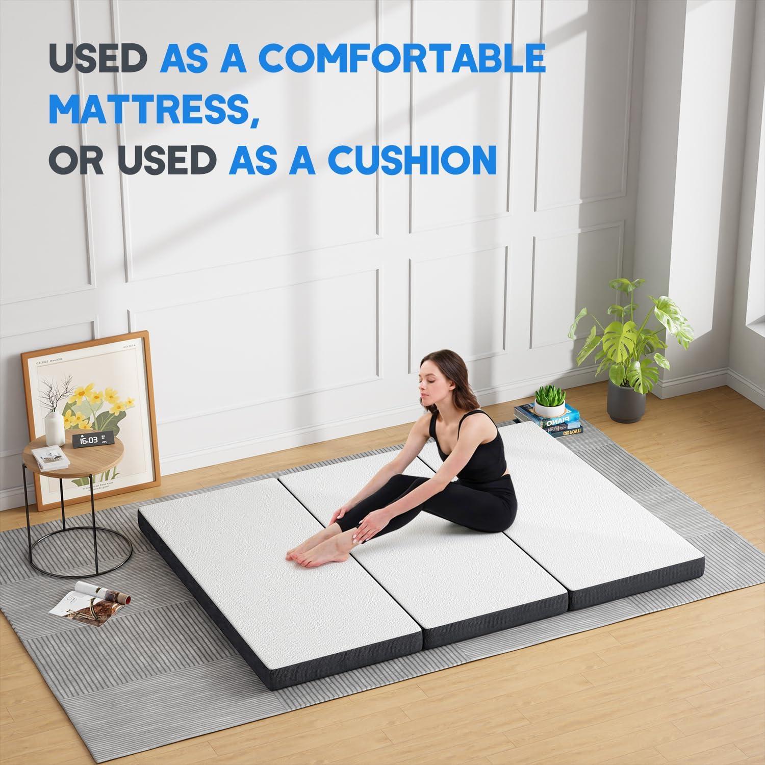 image:imageFDW MattressFoldable Mattress for Kids and AdultsMediumFirm Mattress with a Collapsible and Washable CoverSuitable for RV Travel Camping GuestQueenQueen