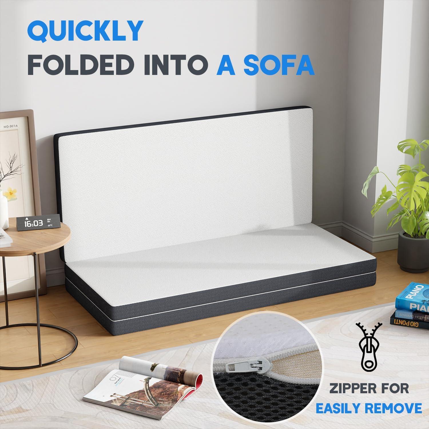 image:imageFDW MattressFoldable Mattress for Kids and AdultsMediumFirm Mattress with a Collapsible and Washable CoverSuitable for RV Travel Camping GuestQueenQueen