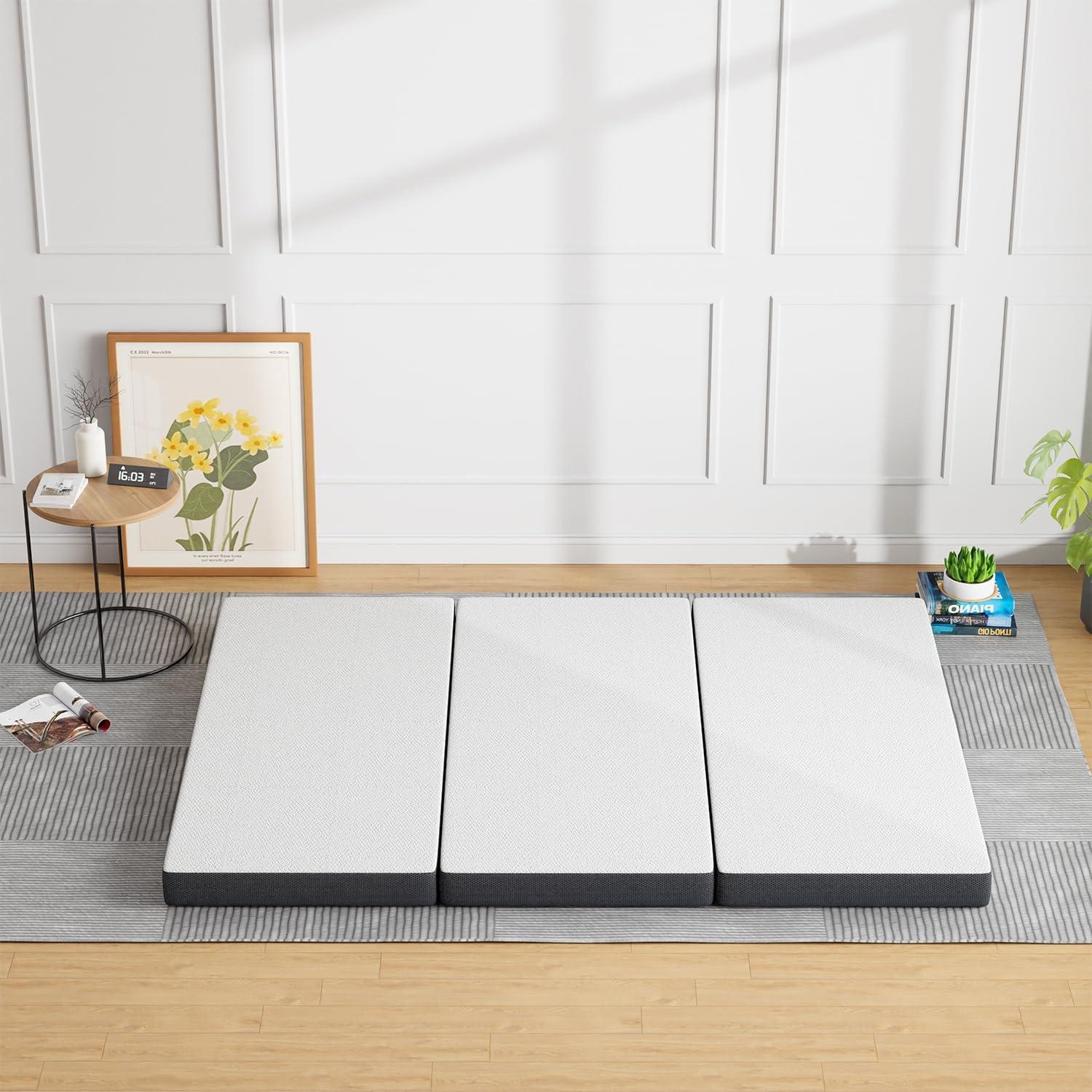 image:imageFDW MattressFoldable Mattress for Kids and AdultsMediumFirm Mattress with a Collapsible and Washable CoverSuitable for RV Travel Camping GuestQueenQueen