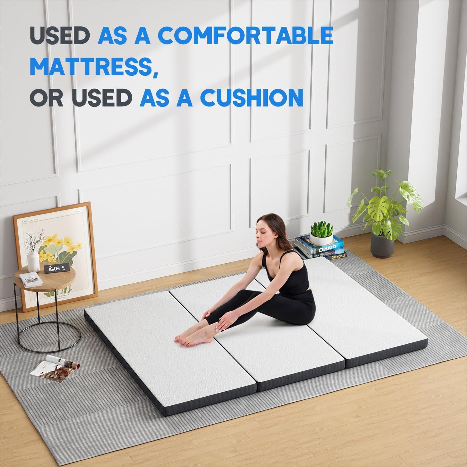 image:imageFDW MattressFoldable Mattress for Kids and AdultsMediumFirm Mattress with a Collapsible and Washable CoverSuitable for RV Travel Camping GuestQueenQueen
