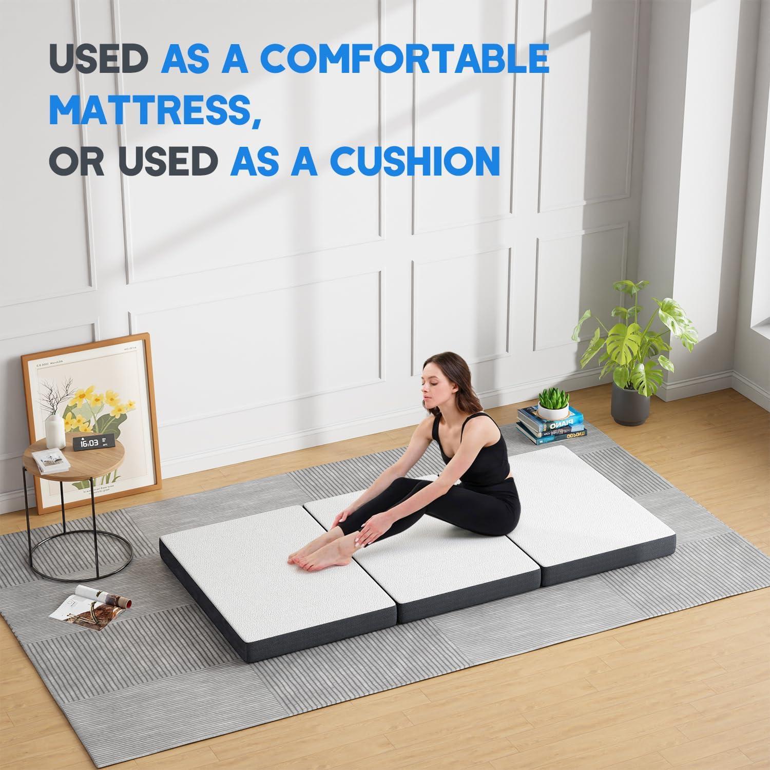 image:imageFDW MattressFoldable Mattress for Kids and AdultsMediumFirm Mattress with a Collapsible and Washable CoverSuitable for RV Travel Camping GuestQueenTw