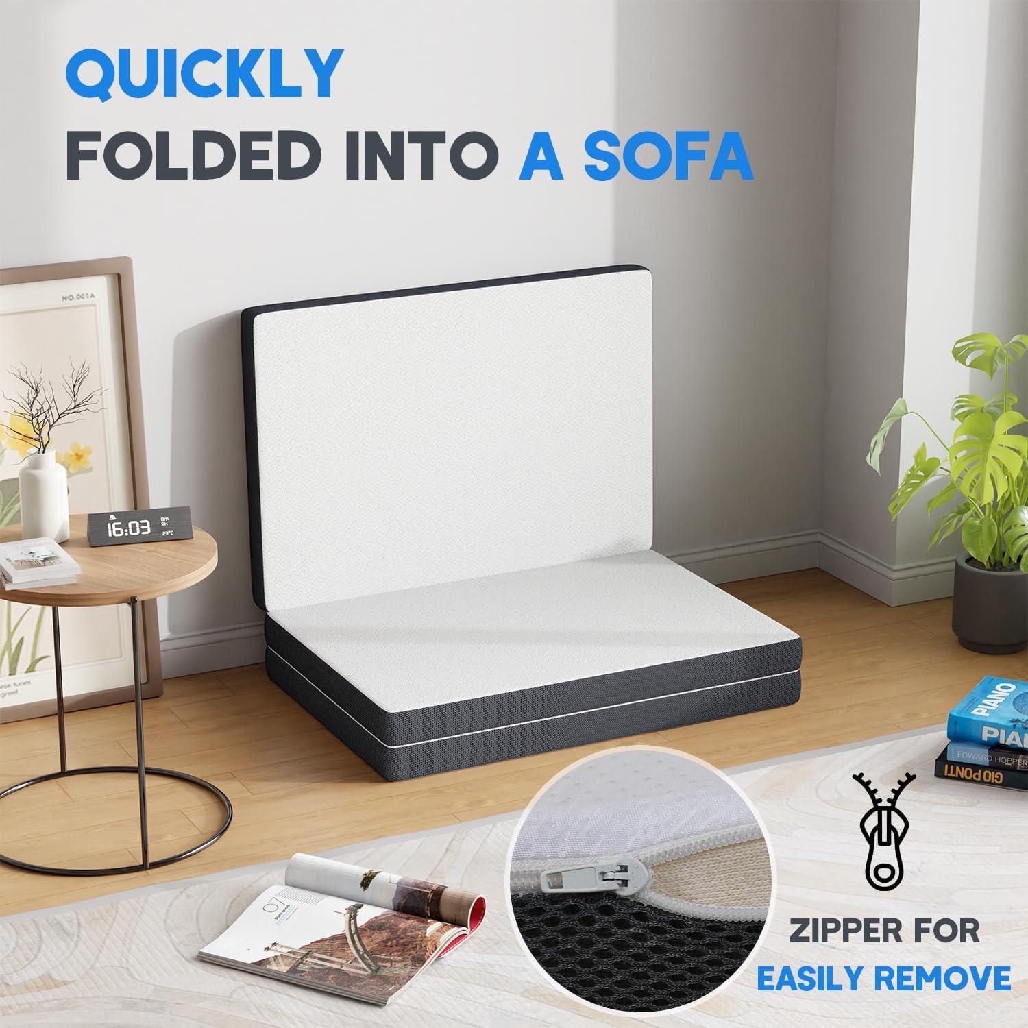 image:imageFDW MattressFoldable Mattress for Kids and AdultsMediumFirm Mattress with a Collapsible and Washable CoverSuitable for RV Travel Camping GuestQueenTw