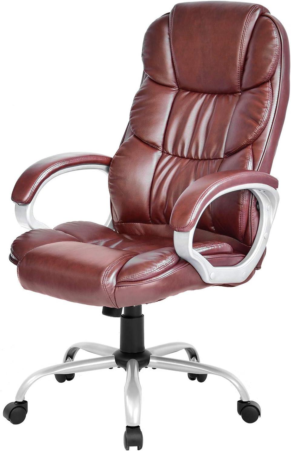 image:imageFDW Office Chair Computer High Back Adjustable Ergonomic Desk Chair Executive PU Leather Swivel Task Chair with Armrests Lumbar Support BlackBrown