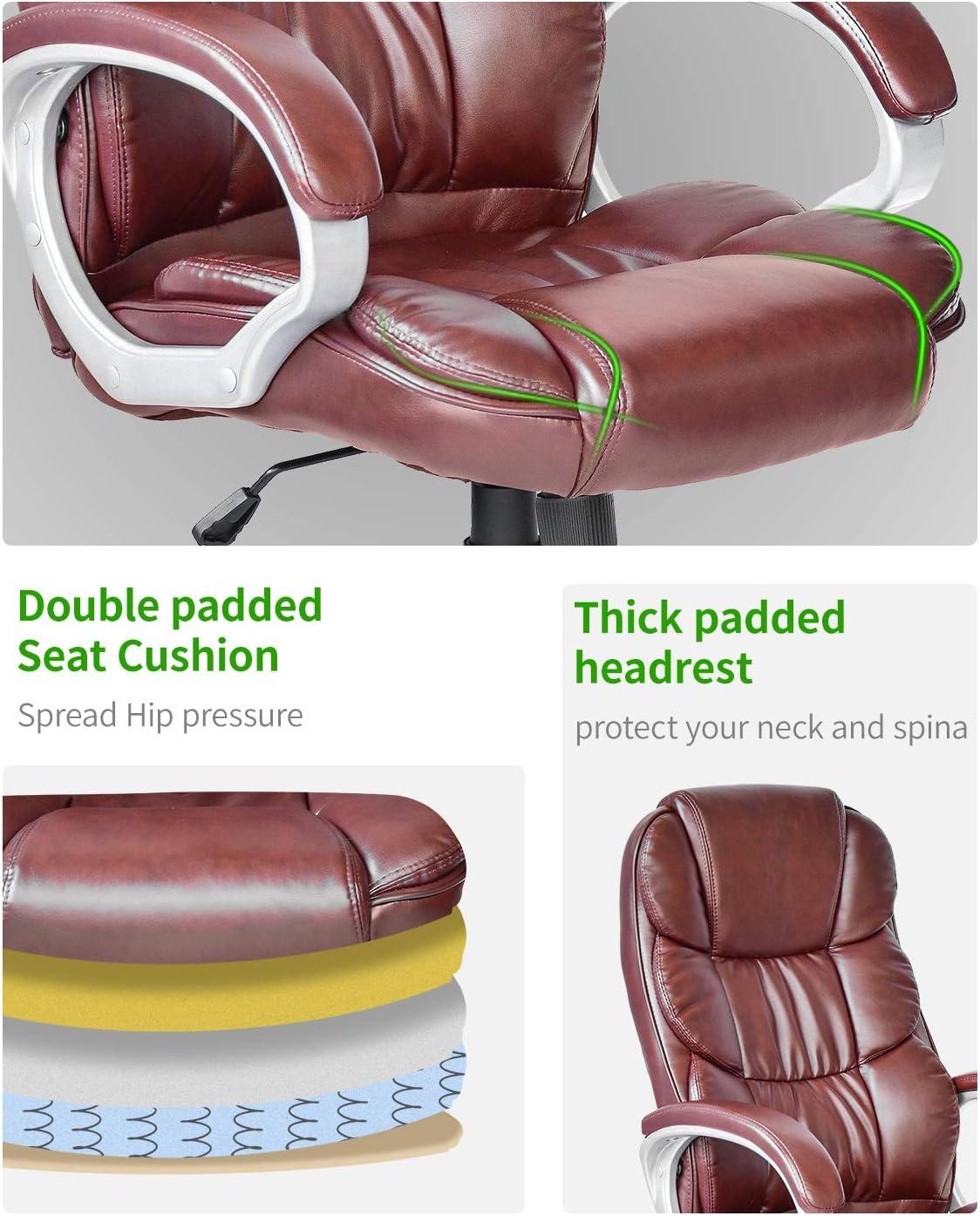 image:imageFDW Office Chair Computer High Back Adjustable Ergonomic Desk Chair Executive PU Leather Swivel Task Chair with Armrests Lumbar Support BlackBrown