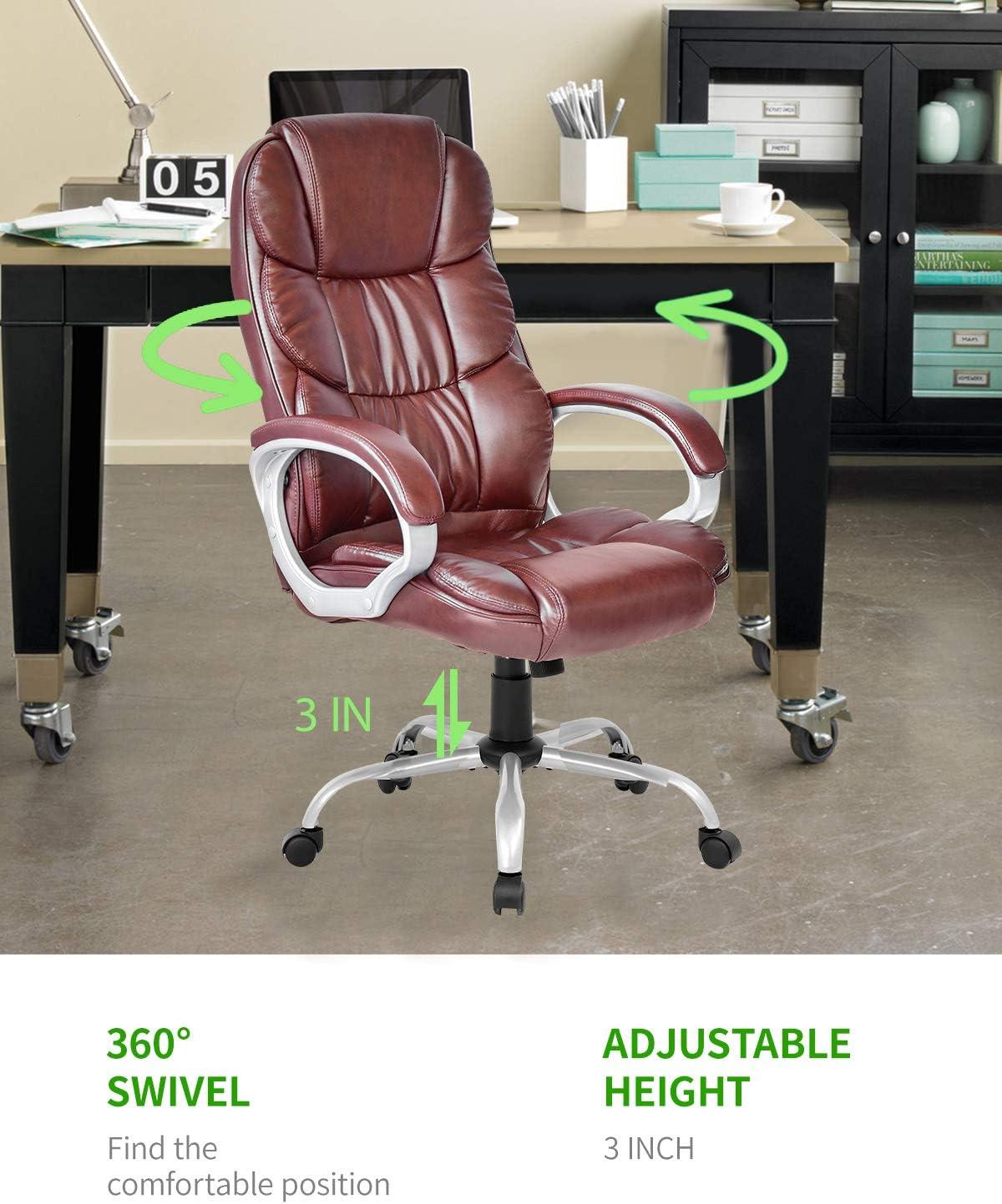 image:imageFDW Office Chair Computer High Back Adjustable Ergonomic Desk Chair Executive PU Leather Swivel Task Chair with Armrests Lumbar Support BlackBrown