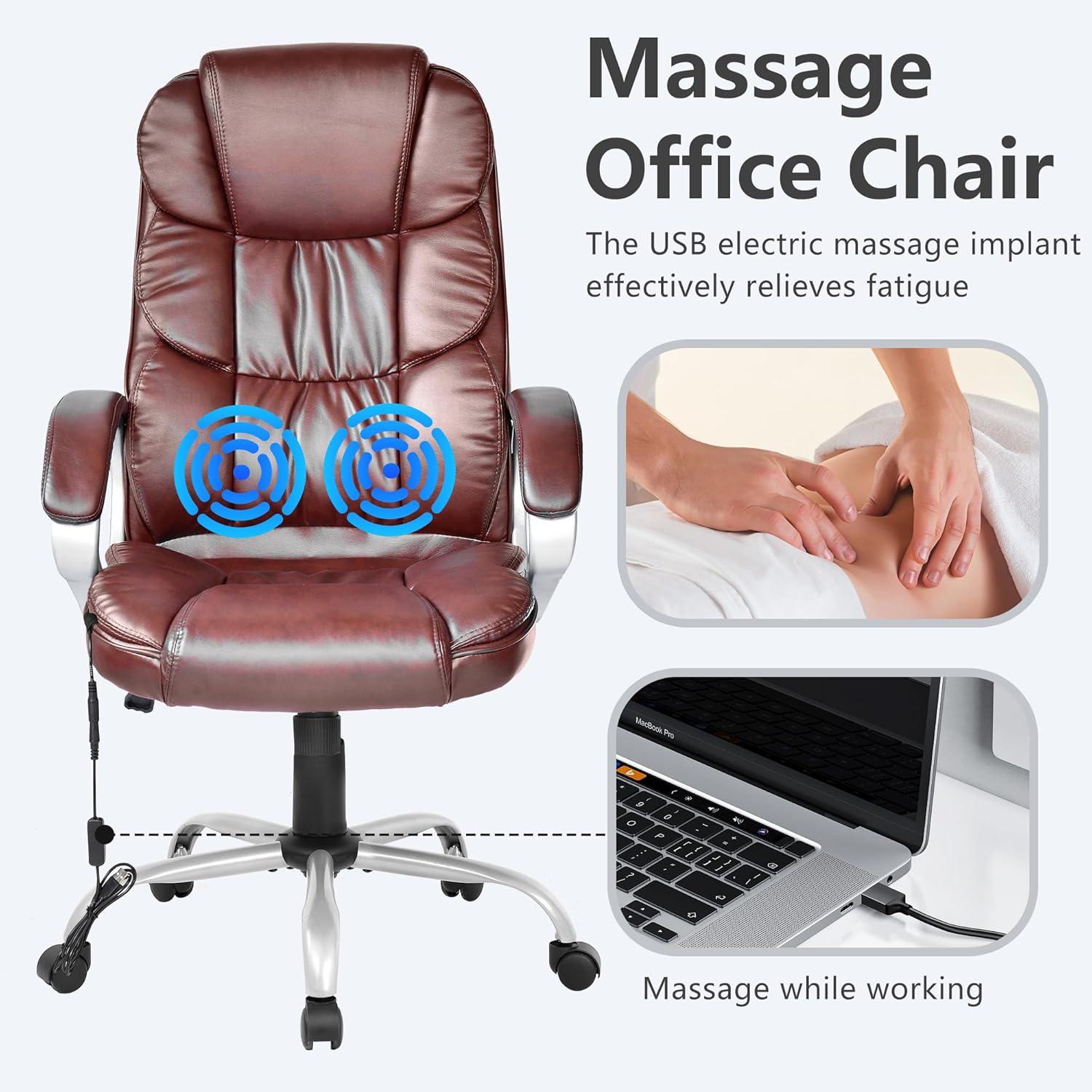 image:imageFDW Office Chair Computer High Back Adjustable Ergonomic Desk Chair Executive PU Leather Swivel Task Chair with Armrests Lumbar Support BlackBrown