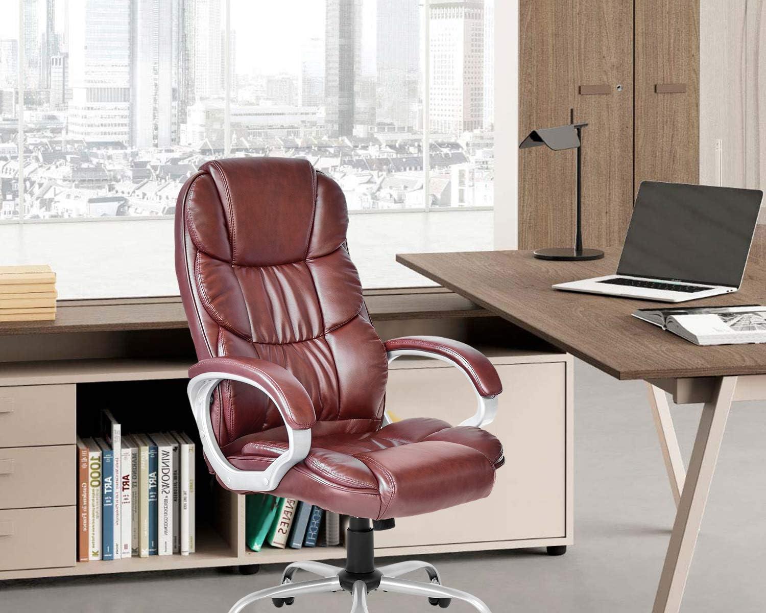 image:imageFDW Office Chair Computer High Back Adjustable Ergonomic Desk Chair Executive PU Leather Swivel Task Chair with Armrests Lumbar Support BlackBrown