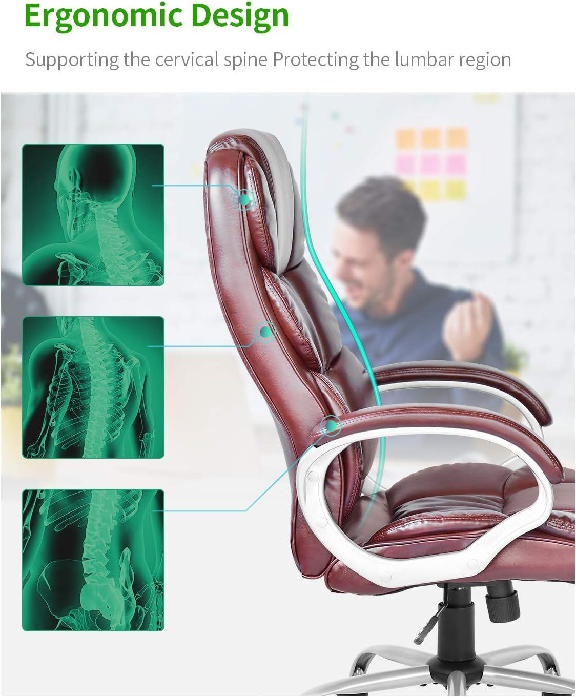 image:imageFDW Office Chair Computer High Back Adjustable Ergonomic Desk Chair Executive PU Leather Swivel Task Chair with Armrests Lumbar Support BlackBrown