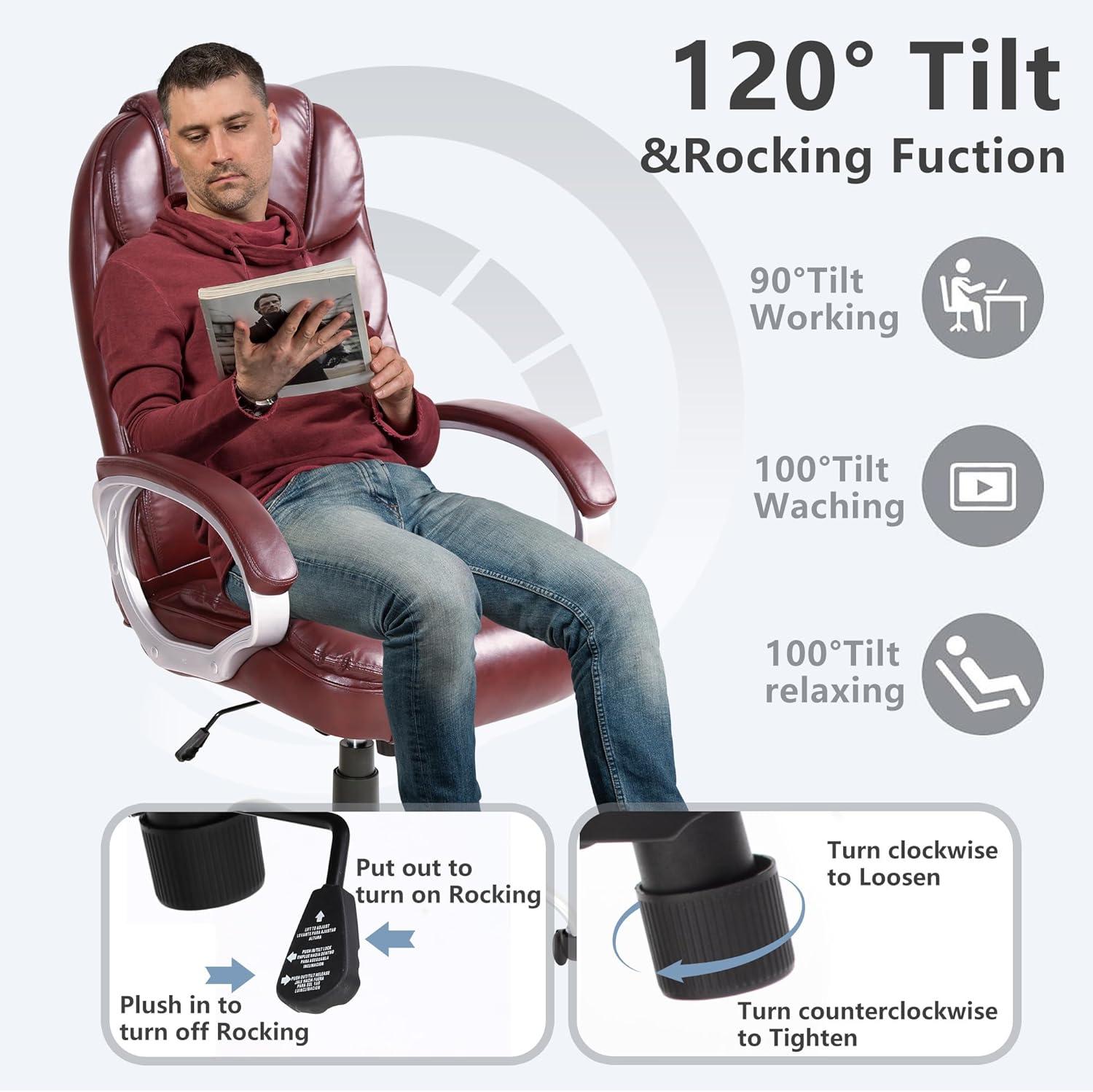 image:imageFDW Office Chair Computer High Back Adjustable Ergonomic Desk Chair Executive PU Leather Swivel Task Chair with Armrests Lumbar Support BlackBrown