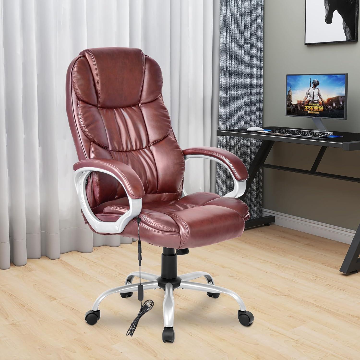 image:imageFDW Office Chair Computer High Back Adjustable Ergonomic Desk Chair Executive PU Leather Swivel Task Chair with Armrests Lumbar Support BlackBrown