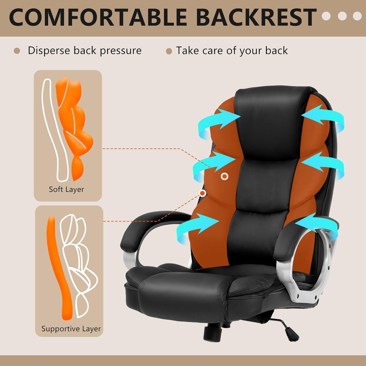 image:imageFDW Office Chair Computer High Back Adjustable Ergonomic Desk Chair Executive PU Leather Swivel Task Chair with Armrests Lumbar Support BlackDark Black