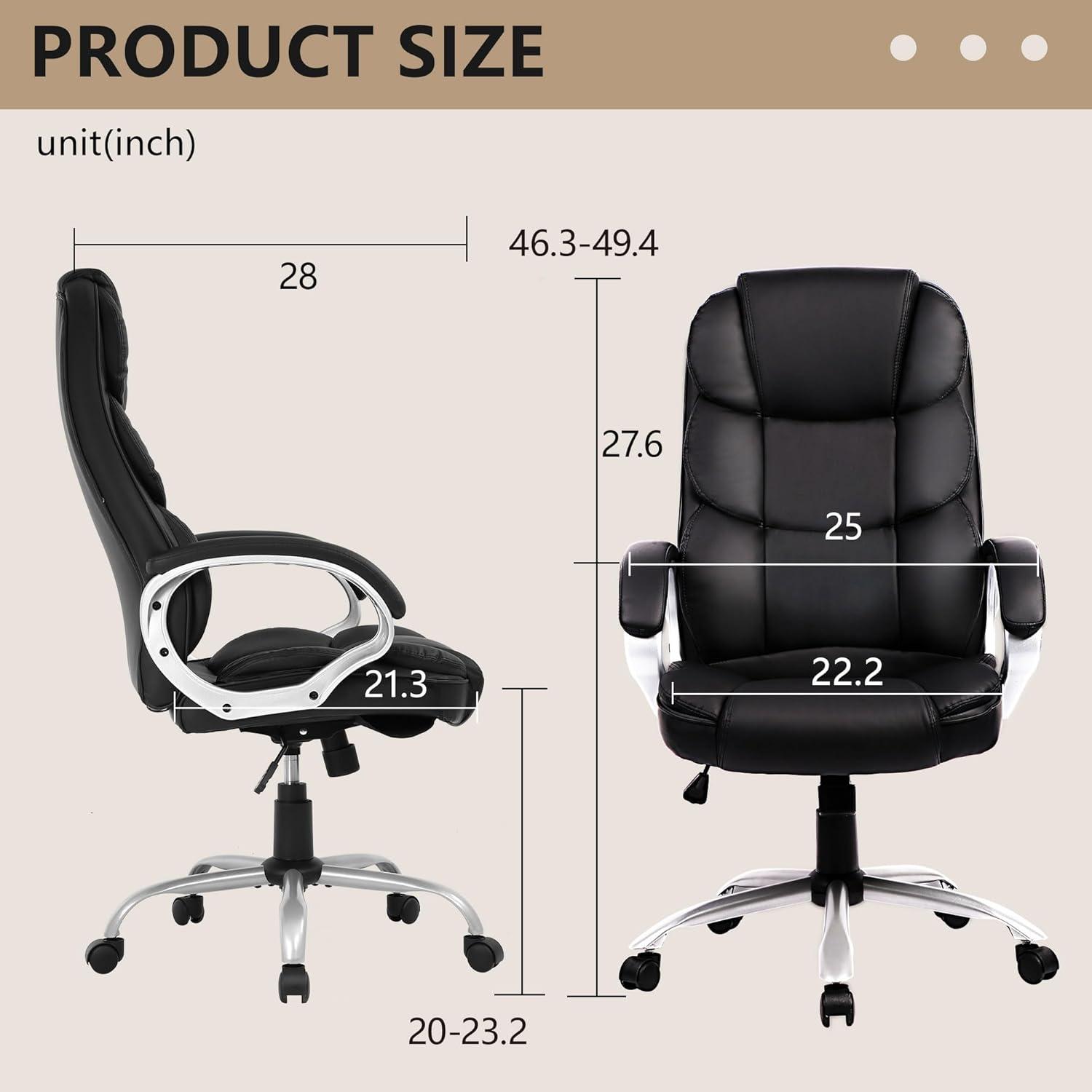 image:imageFDW Office Chair Computer High Back Adjustable Ergonomic Desk Chair Executive PU Leather Swivel Task Chair with Armrests Lumbar Support BlackDark Black