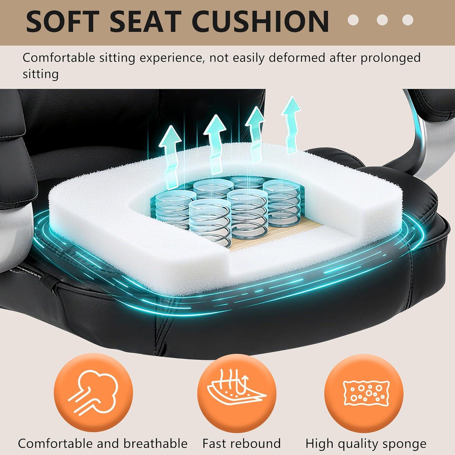 image:imageFDW Office Chair Computer High Back Adjustable Ergonomic Desk Chair Executive PU Leather Swivel Task Chair with Armrests Lumbar Support BlackDark Black