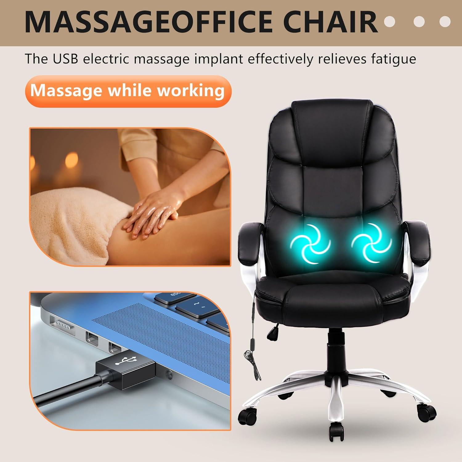 image:imageFDW Office Chair Computer High Back Adjustable Ergonomic Desk Chair Executive PU Leather Swivel Task Chair with Armrests Lumbar Support BlackDark Black