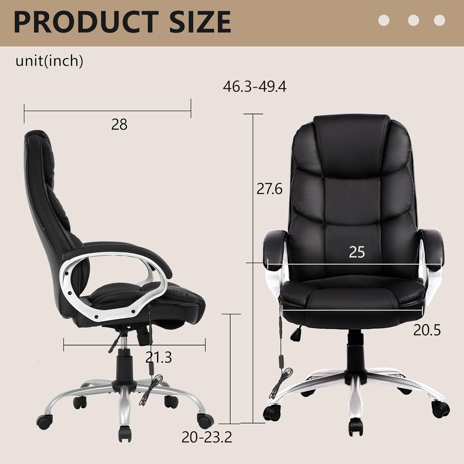 image:imageFDW Office Chair Computer High Back Adjustable Ergonomic Desk Chair Executive PU Leather Swivel Task Chair with Armrests Lumbar Support BlackDark Black