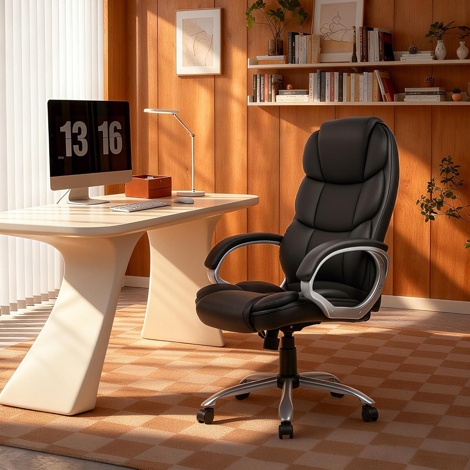 image:imageFDW Office Chair Computer High Back Adjustable Ergonomic Desk Chair Executive PU Leather Swivel Task Chair with Armrests Lumbar Support BlackDark Black