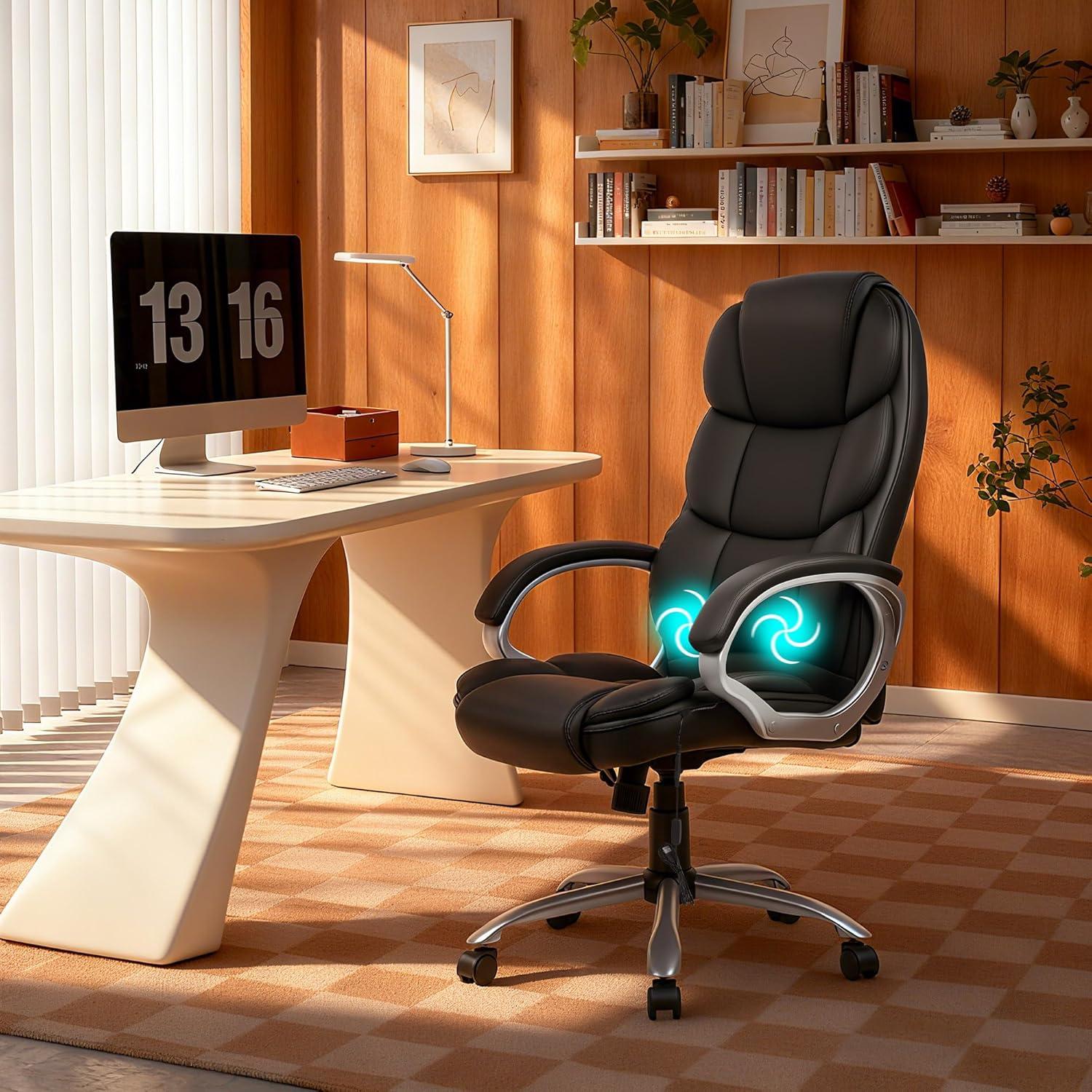 image:imageFDW Office Chair Computer High Back Adjustable Ergonomic Desk Chair Executive PU Leather Swivel Task Chair with Armrests Lumbar Support BlackDark Black