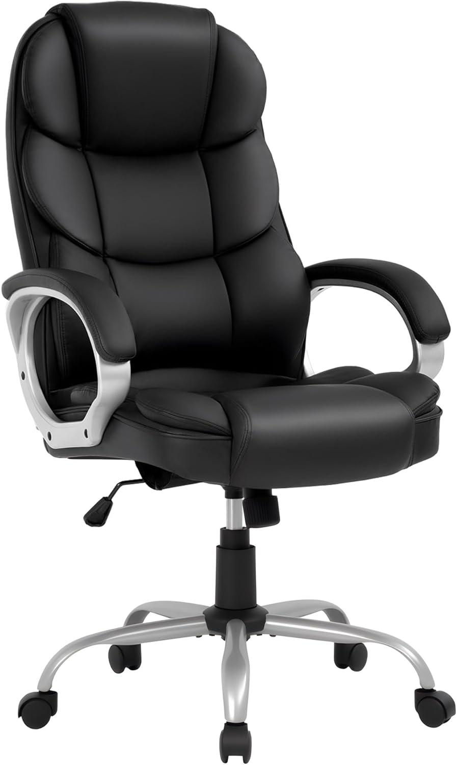 image:imageFDW Office Chair Computer High Back Adjustable Ergonomic Desk Chair Executive PU Leather Swivel Task Chair with Armrests Lumbar Support BlackDark Black