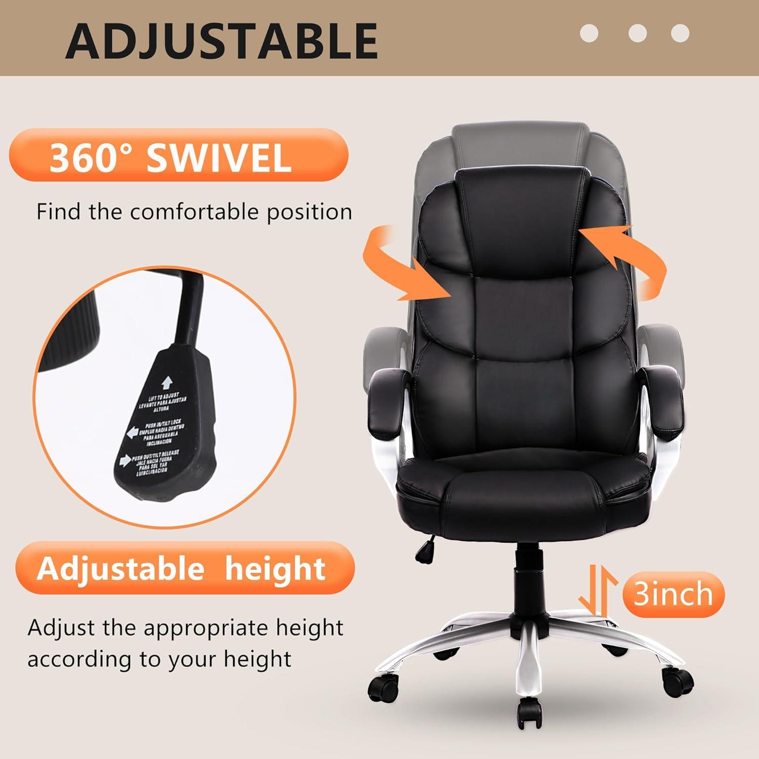 image:imageFDW Office Chair Computer High Back Adjustable Ergonomic Desk Chair Executive PU Leather Swivel Task Chair with Armrests Lumbar Support BlackDark Black
