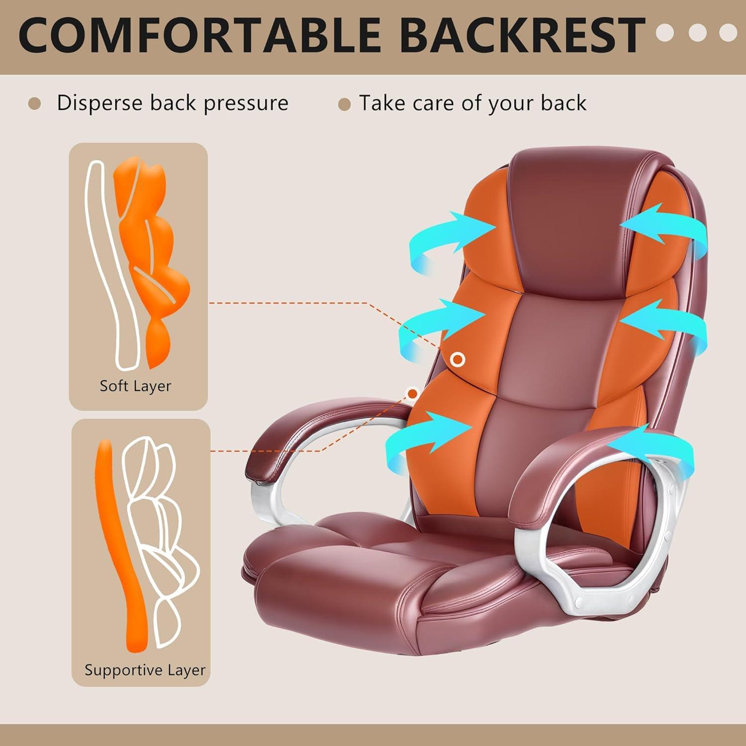 image:imageFDW Office Chair Computer High Back Adjustable Ergonomic Desk Chair Executive PU Leather Swivel Task Chair with Armrests Lumbar Support BlackDark Brown