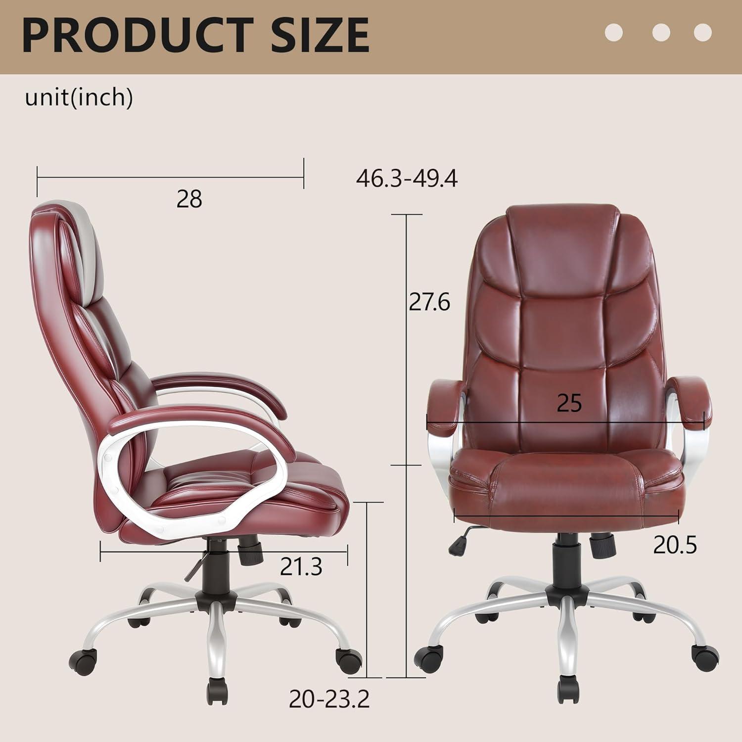 image:imageFDW Office Chair Computer High Back Adjustable Ergonomic Desk Chair Executive PU Leather Swivel Task Chair with Armrests Lumbar Support BlackDark Brown