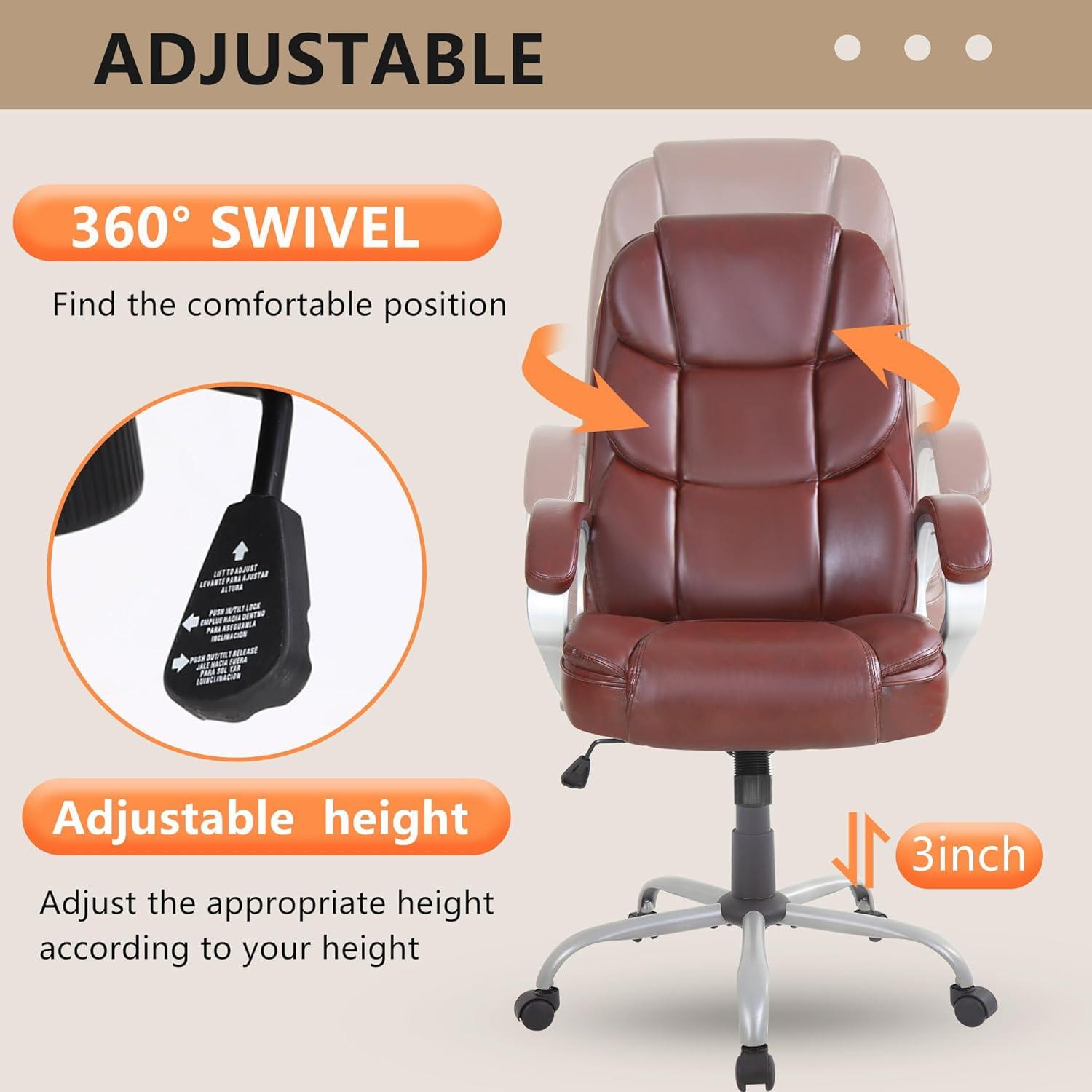 image:imageFDW Office Chair Computer High Back Adjustable Ergonomic Desk Chair Executive PU Leather Swivel Task Chair with Armrests Lumbar Support BlackDark Brown