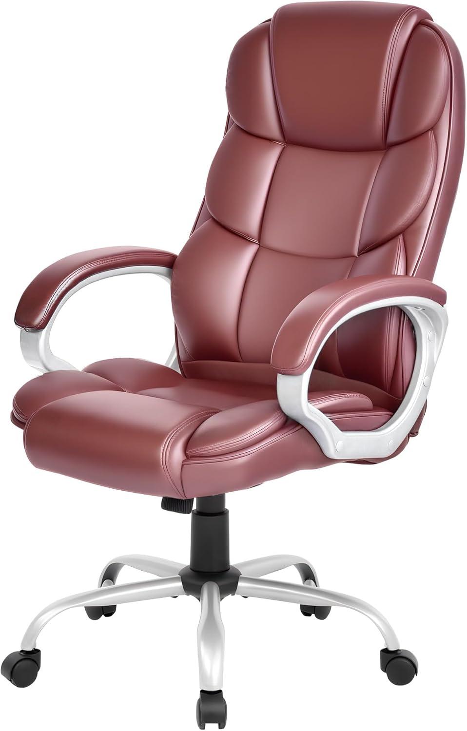image:imageFDW Office Chair Computer High Back Adjustable Ergonomic Desk Chair Executive PU Leather Swivel Task Chair with Armrests Lumbar Support BlackDark Brown