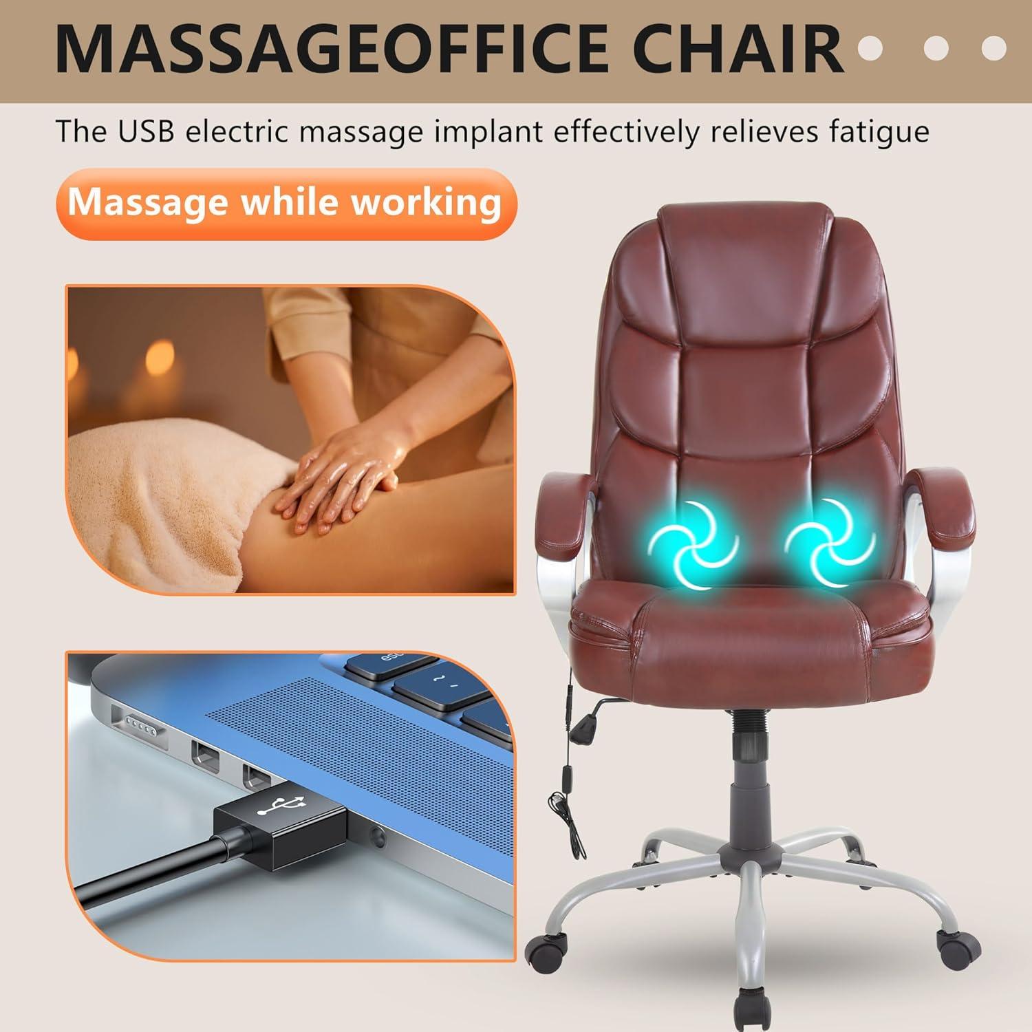 image:imageFDW Office Chair Computer High Back Adjustable Ergonomic Desk Chair Executive PU Leather Swivel Task Chair with Armrests Lumbar Support BlackDark Brown