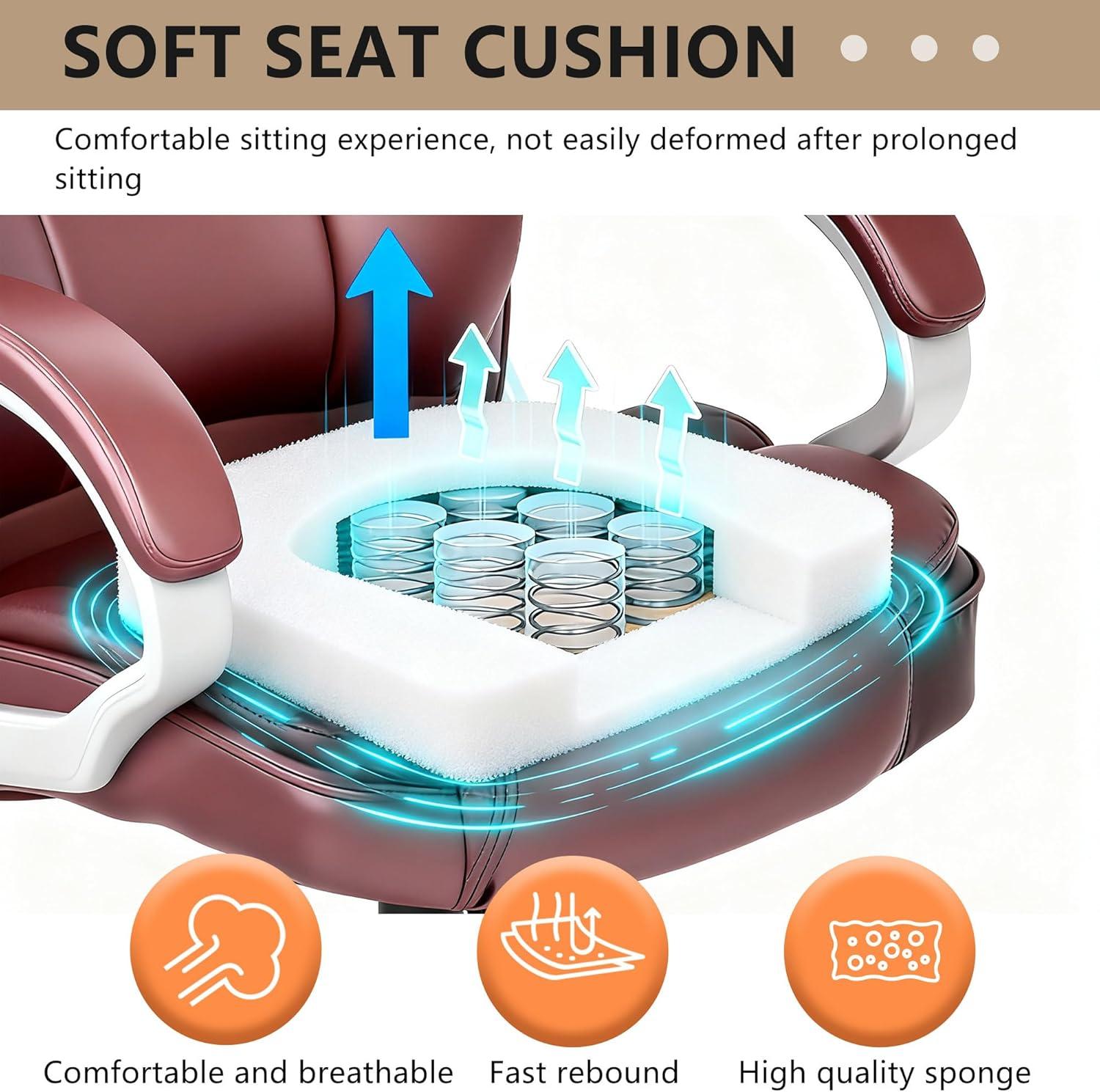 image:imageFDW Office Chair Computer High Back Adjustable Ergonomic Desk Chair Executive PU Leather Swivel Task Chair with Armrests Lumbar Support BlackDark Brown