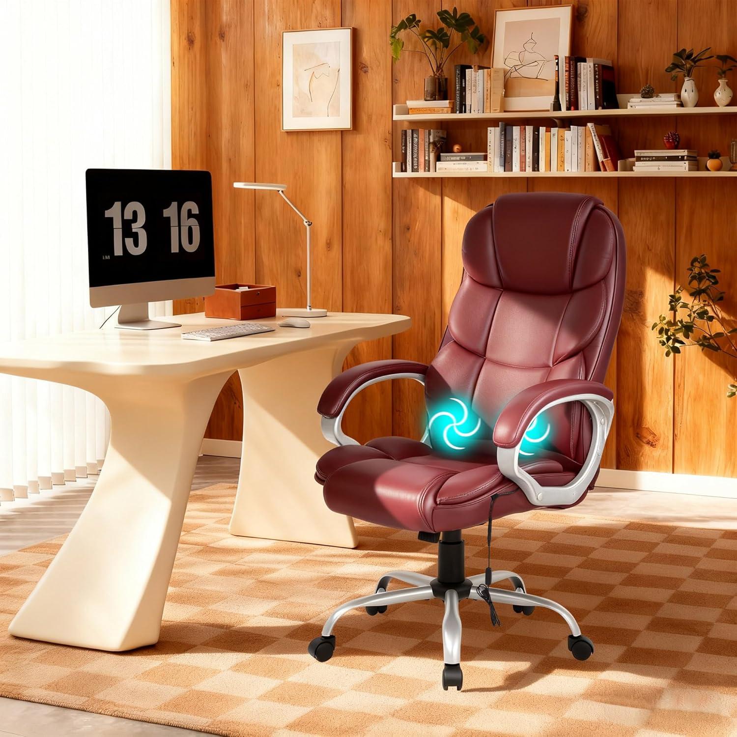image:imageFDW Office Chair Computer High Back Adjustable Ergonomic Desk Chair Executive PU Leather Swivel Task Chair with Armrests Lumbar Support BlackDark Brown