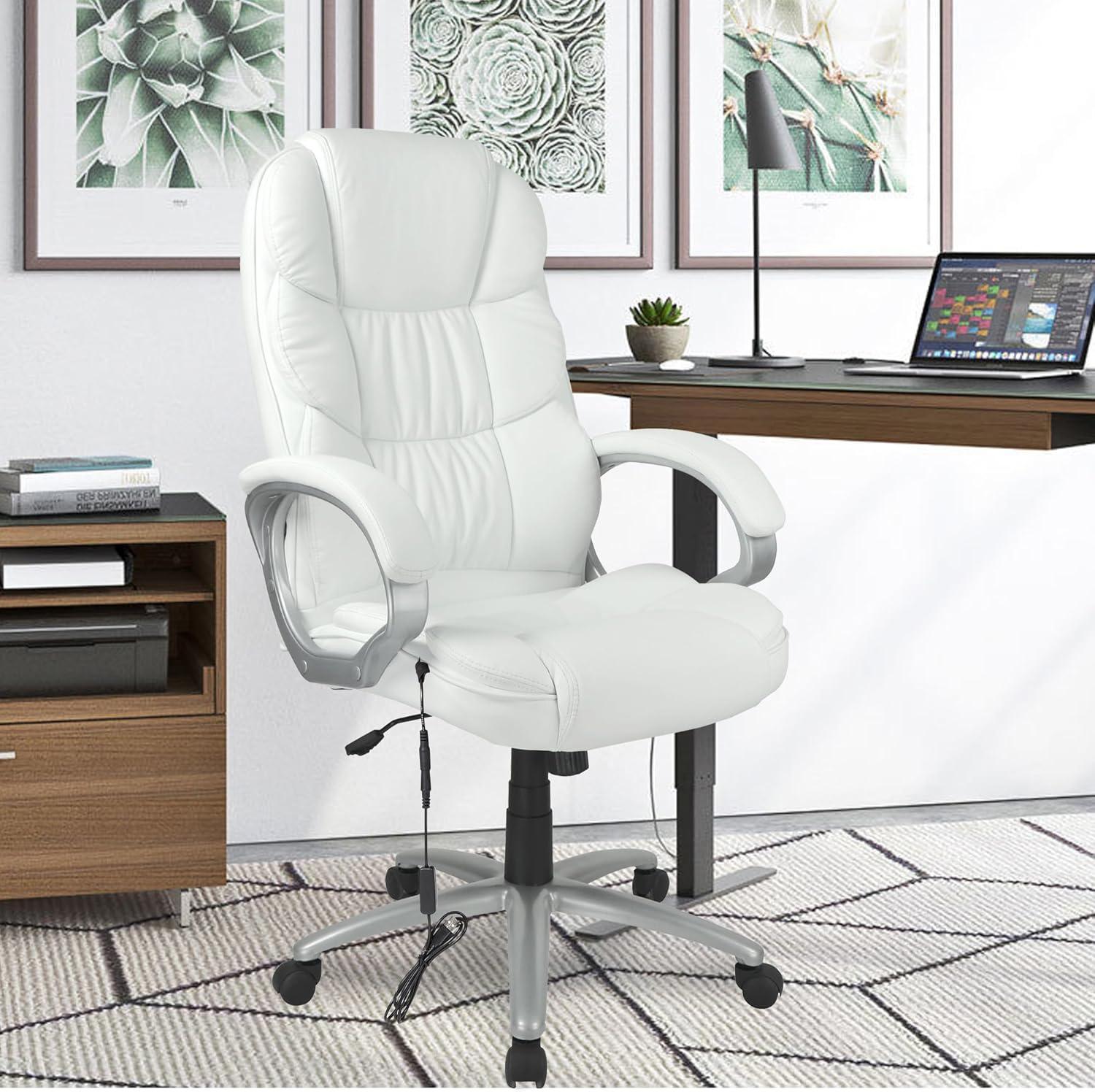image:imageFDW Office Chair Computer High Back Adjustable Ergonomic Desk Chair Executive PU Leather Swivel Task Chair with Armrests Lumbar Support BlackWhite