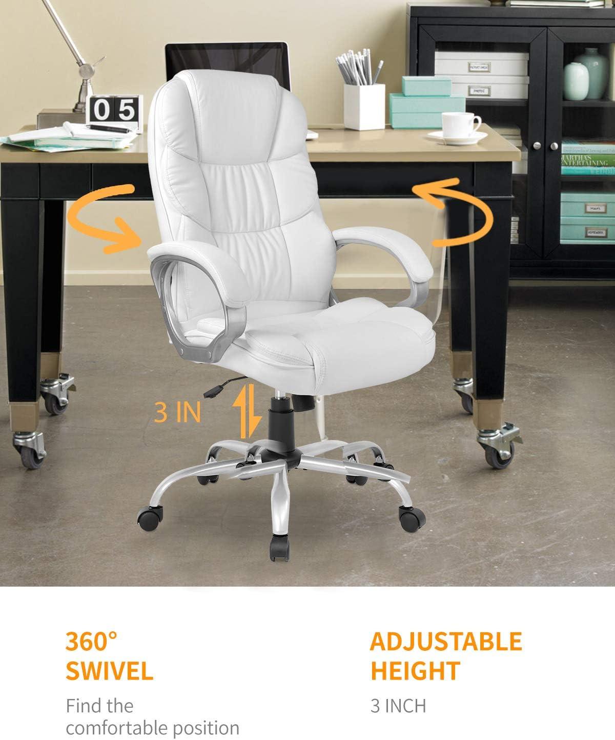 image:imageFDW Office Chair Computer High Back Adjustable Ergonomic Desk Chair Executive PU Leather Swivel Task Chair with Armrests Lumbar Support BlackWhite