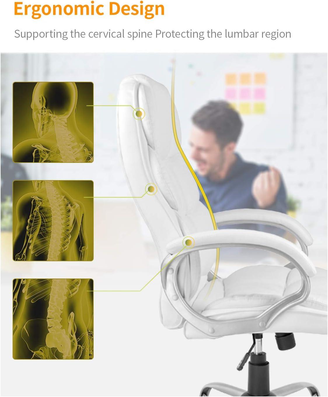 image:imageFDW Office Chair Computer High Back Adjustable Ergonomic Desk Chair Executive PU Leather Swivel Task Chair with Armrests Lumbar Support BlackWhite