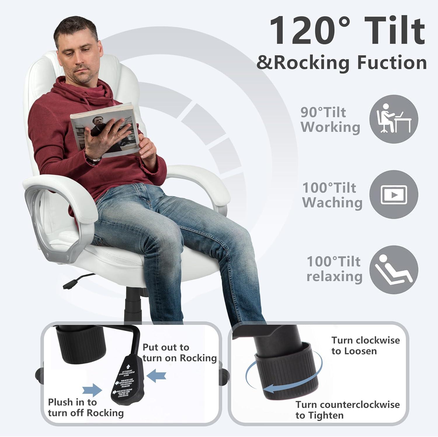 image:imageFDW Office Chair Computer High Back Adjustable Ergonomic Desk Chair Executive PU Leather Swivel Task Chair with Armrests Lumbar Support BlackWhite