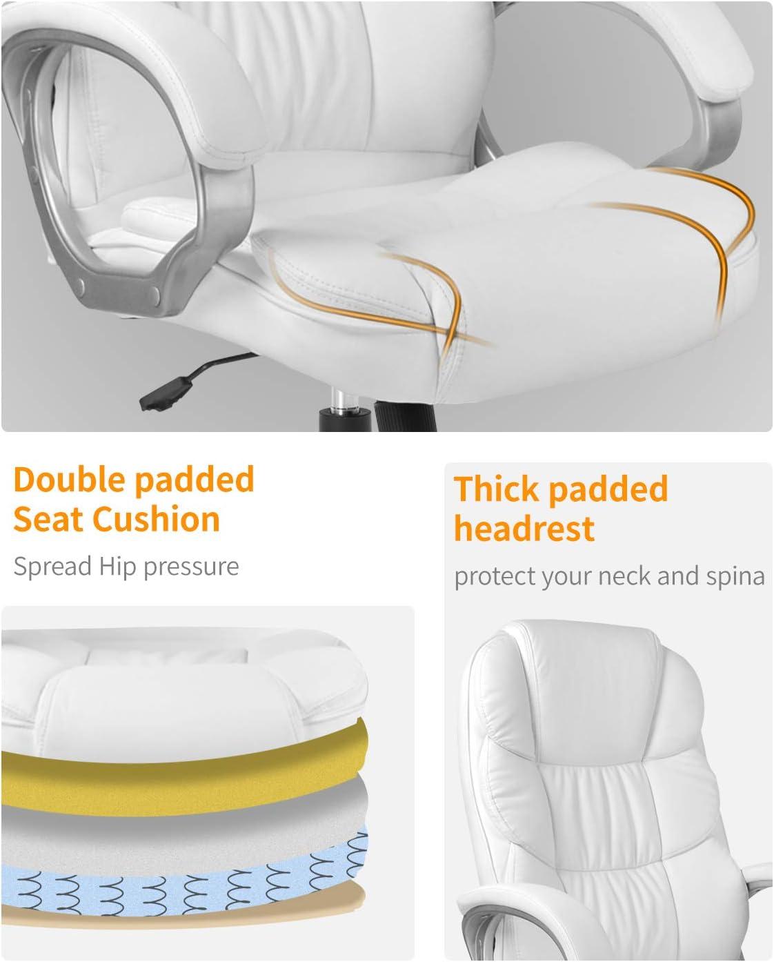 image:imageFDW Office Chair Computer High Back Adjustable Ergonomic Desk Chair Executive PU Leather Swivel Task Chair with Armrests Lumbar Support BlackWhite