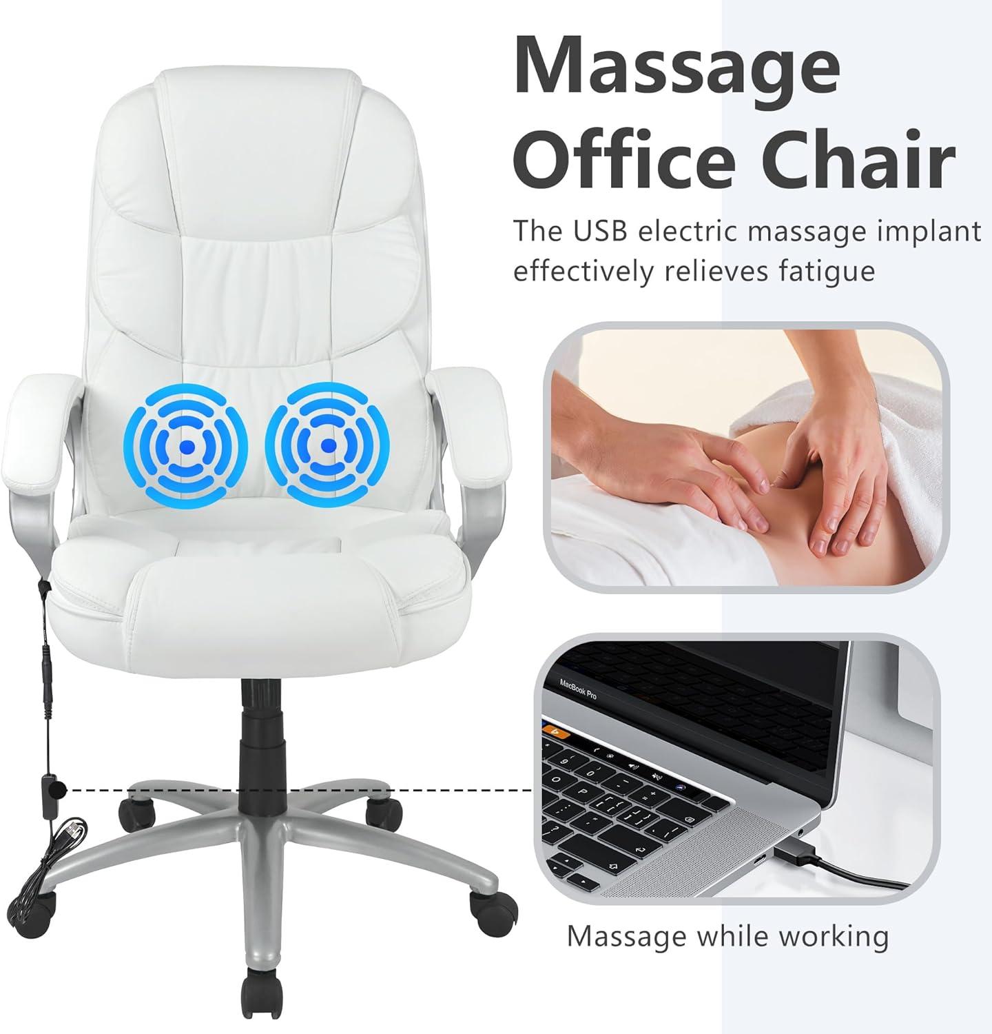 image:imageFDW Office Chair Computer High Back Adjustable Ergonomic Desk Chair Executive PU Leather Swivel Task Chair with Armrests Lumbar Support BlackWhite