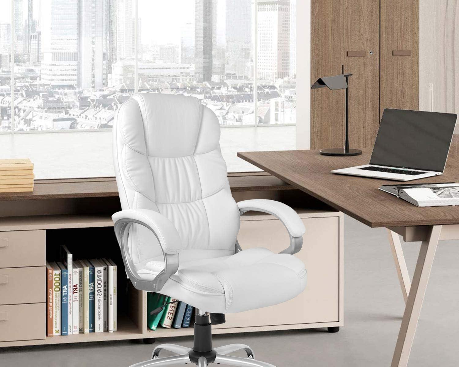 image:imageFDW Office Chair Computer High Back Adjustable Ergonomic Desk Chair Executive PU Leather Swivel Task Chair with Armrests Lumbar Support BlackWhite