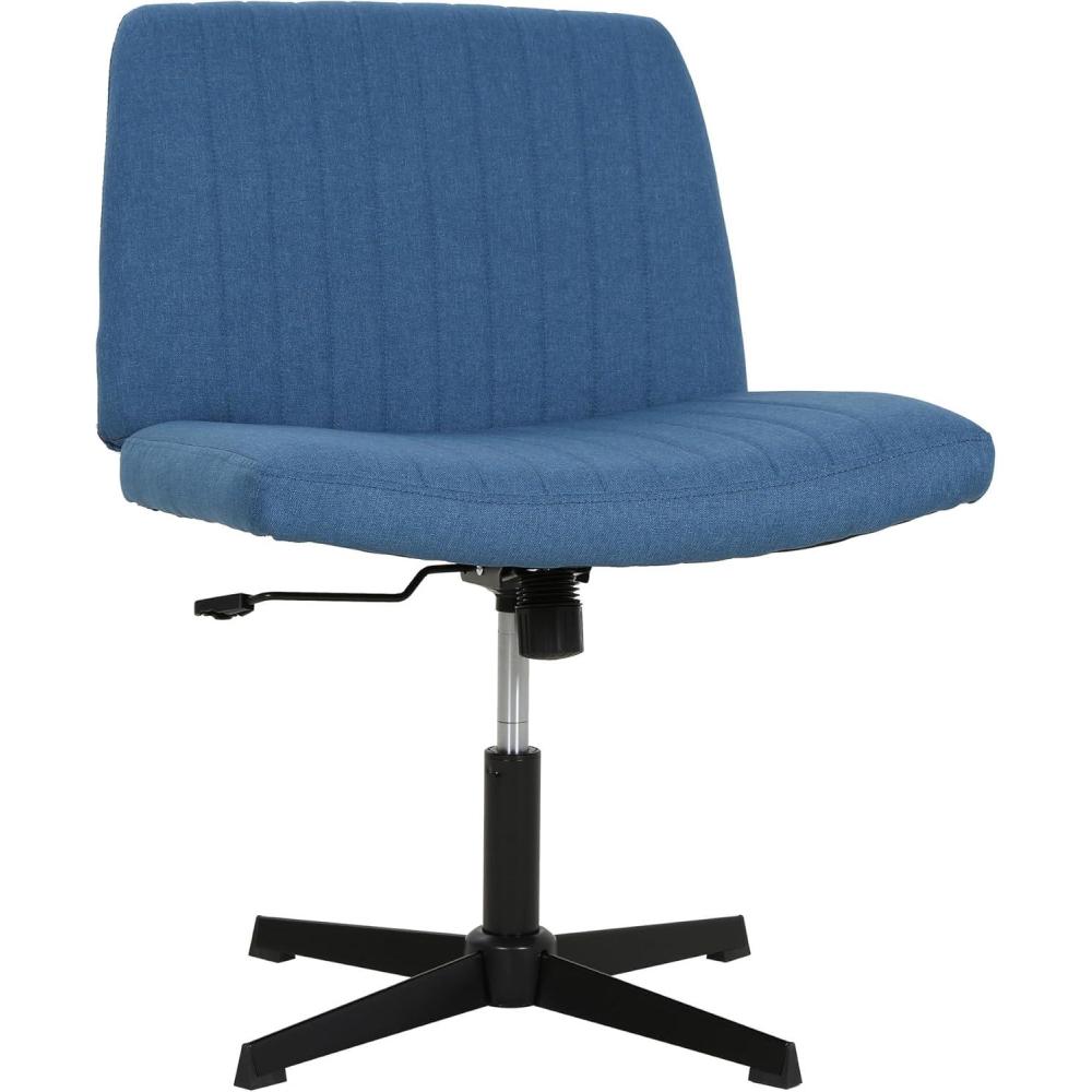 image:imageFDW Criss Cross Chair Armless Cross Legged Office Desk Chair Adjustable Swivel Ergonomic Gaming Chair No Wheels Backrest with Wide Seat Native Sponge Computer Task Vanity Chair for Home OfficeBlueBlue