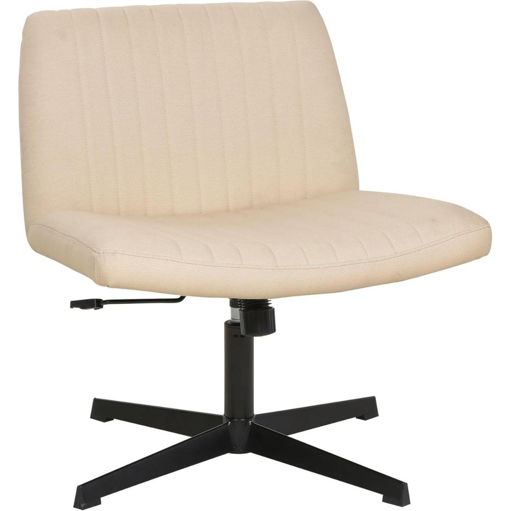 image:imageFDW Criss Cross Chair Armless Cross Legged Office Desk Chair Adjustable Swivel Ergonomic Gaming Chair No Wheels Backrest with Wide Seat Native Sponge Computer Task Vanity Chair for Home OfficeBlueCream