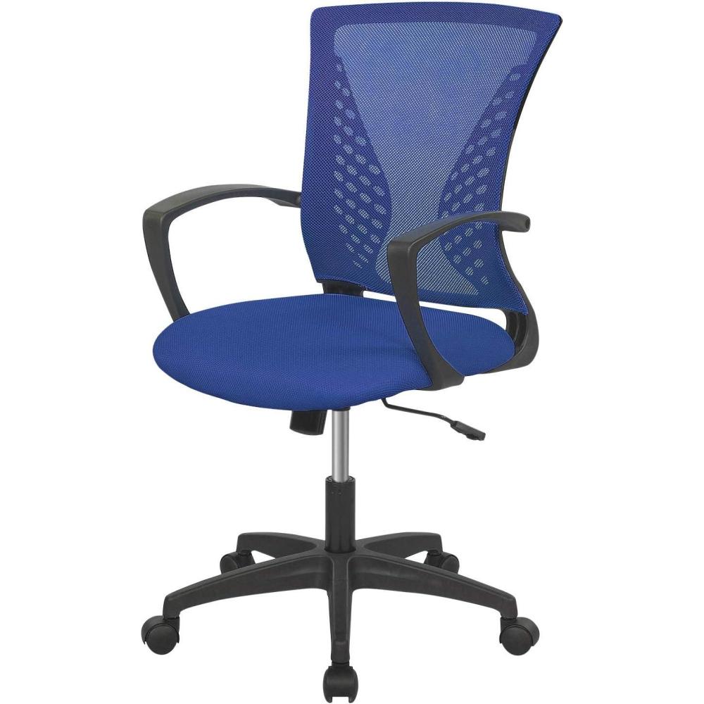 image:imageFDW Home Office Chair Mid Back PC Swivel Lumbar Support Adjustable Desk Task Computer Ergonomic Comfortable Mesh Chair with Armrest BlackBlue