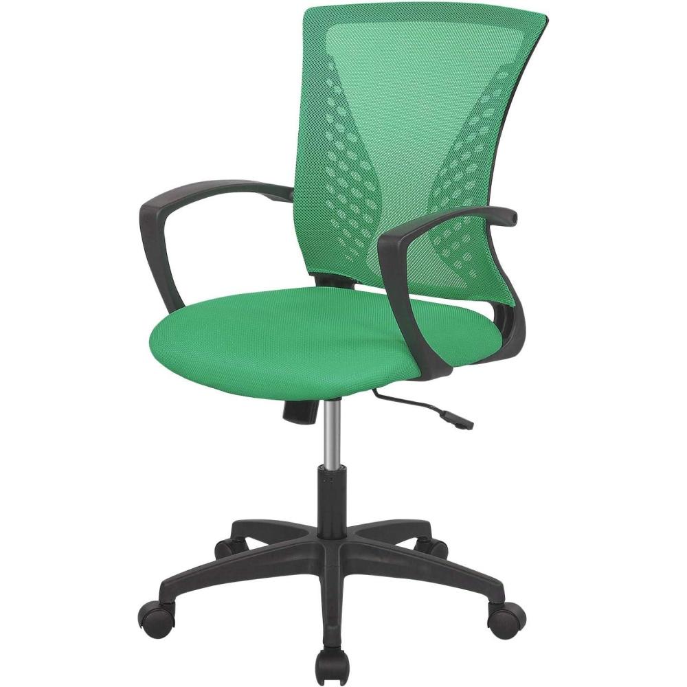 image:imageFDW Home Office Chair Mid Back PC Swivel Lumbar Support Adjustable Desk Task Computer Ergonomic Comfortable Mesh Chair with Armrest BlackGreen