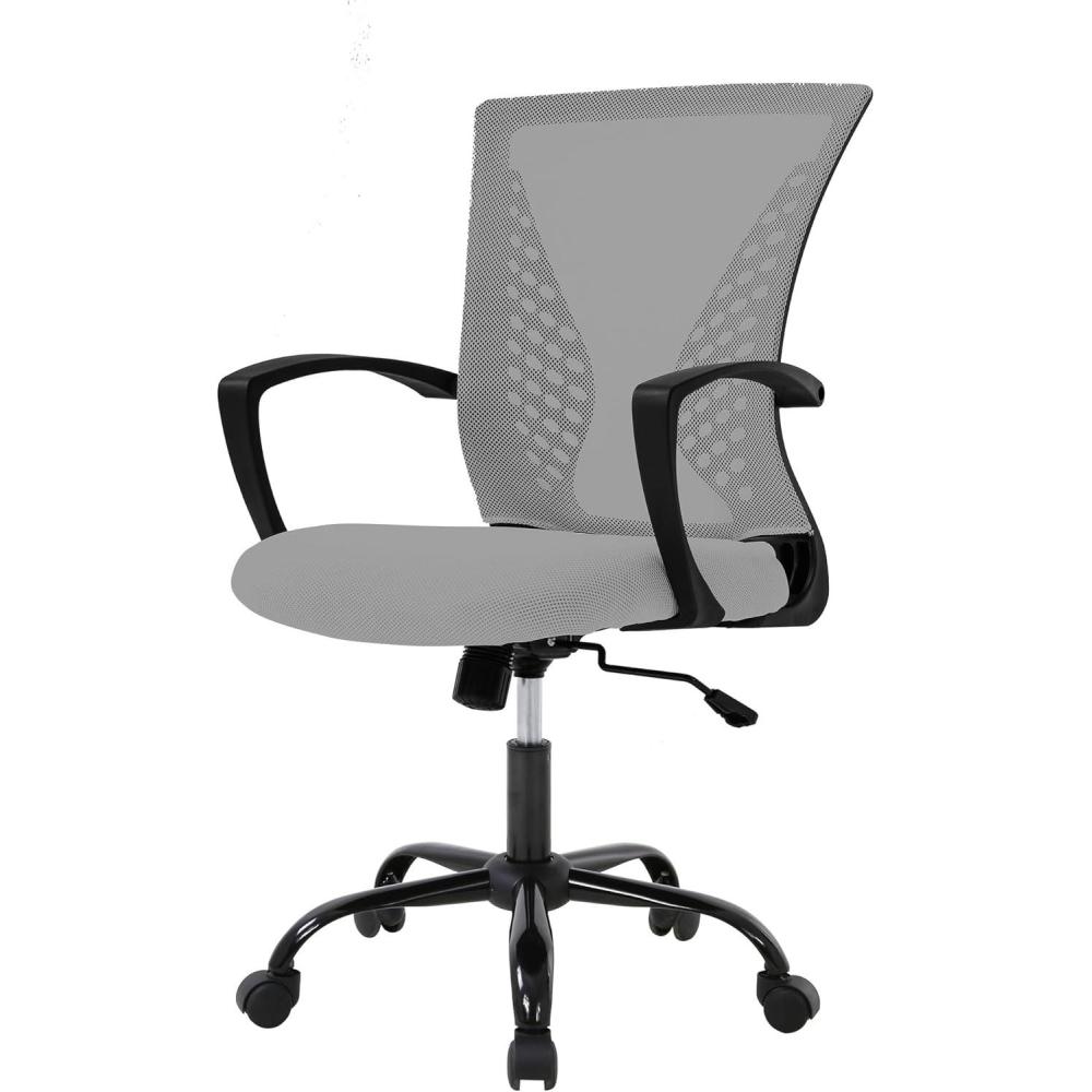 image:imageFDW Home Office Chair Mid Back PC Swivel Lumbar Support Adjustable Desk Task Computer Ergonomic Comfortable Mesh Chair with Armrest BlackGrey