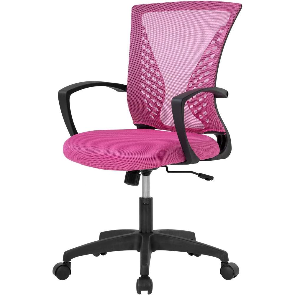 image:imageFDW Home Office Chair Mid Back PC Swivel Lumbar Support Adjustable Desk Task Computer Ergonomic Comfortable Mesh Chair with Armrest BlackPink