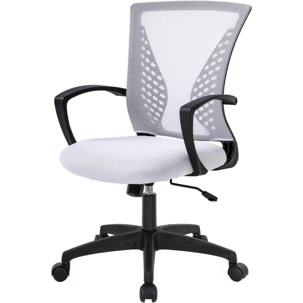 image:imageFDW Home Office Chair Mid Back PC Swivel Lumbar Support Adjustable Desk Task Computer Ergonomic Comfortable Mesh Chair with Armrest BlackWhite