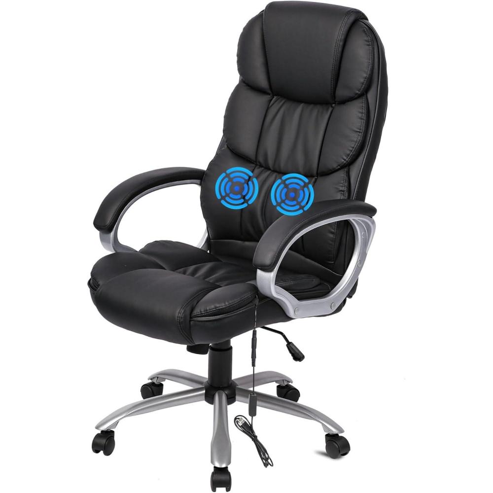 image:imageFDW Office Chair Computer High Back Adjustable Ergonomic Desk Chair Executive PU Leather Swivel Task Chair with Armrests Lumbar Support BlackBlack