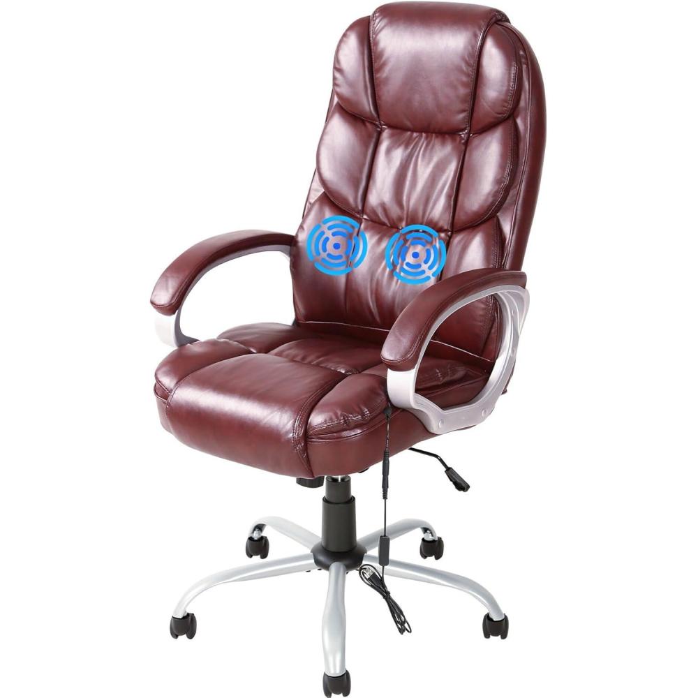 image:imageFDW Office Chair Computer High Back Adjustable Ergonomic Desk Chair Executive PU Leather Swivel Task Chair with Armrests Lumbar Support BlackBrown